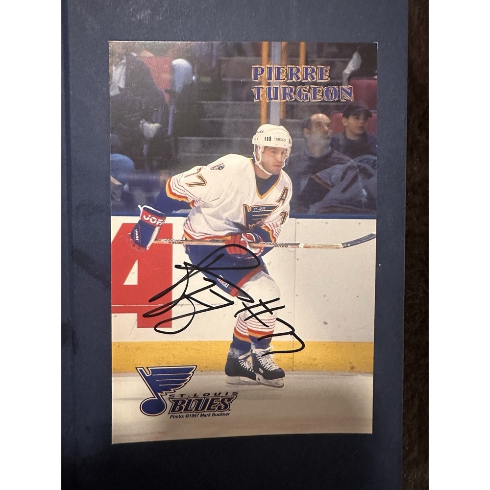 1997 Pierre Turgeon Autographed Card #77 St Louis Blues 4x6" RARE NHL Autograph - Picture 1 of 3